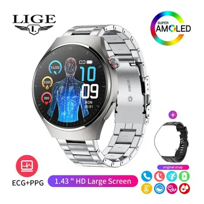 (silver, Steel strap) Lige New Men Smart Watch Ecg+ppg Temperature Detection Heart Rate Health T