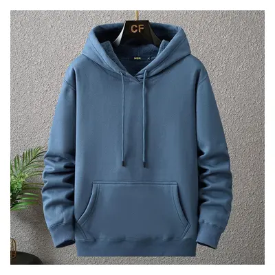 (denim blue, 12XL) Autumn And Winter Fleece Pullover Hooded Sweatshirt With Added Fat And Loose 