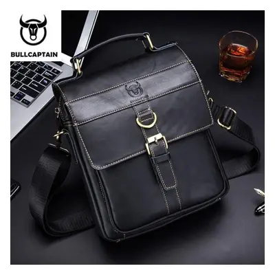 (black) Bullcaptain Retro Business Messenger Bag Genuine Leather Men&apos;s Shoulder Bag Fashion