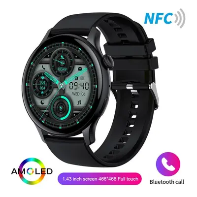 (black, Silicone band) New Women 466*466 Amoled 1.43" Screen Nfc Heart Rate Blood Oxygen Bluetoo