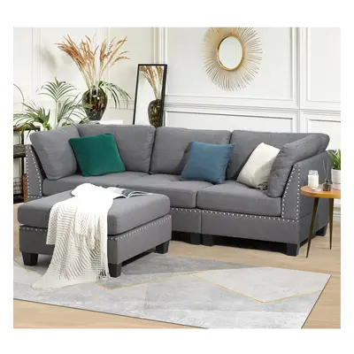 (Grey) YODOLLA 225CM Seater Modern Sectional Sofa with Ottoman