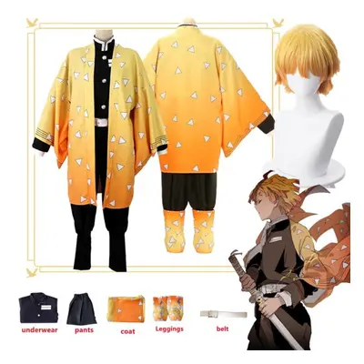 (as the picture, 150cm) Anime Demon Slayer Kimetsu No Yaiba Agatsuma Zenitsu Cosplay Costume Wom