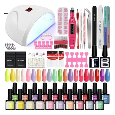 (SET1) Phoenixy Colors Nail Set 36w Lamp Nail Dryer Nail Drill Machine Soak Off Manicure Set Gel