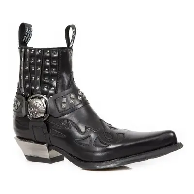 (42) New Rock 7950-S9 Blck Ankle Boots Skull Stud Metal