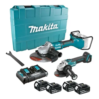 Makita DGA900PT4 18v / 36v Cordless Brushless 9" + 4.5" DGA504 Angle Grinder 5ah