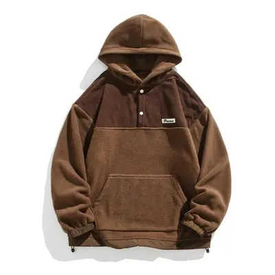 (brown, XL) Men&apos;s Y2k Spring Autumn Jacket Brown Hoodies Hooded Coat Couple Patchwork Loose