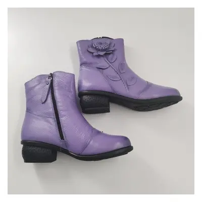 (purple, 36) Winter Fashion Women Shoes Flower Genuine Leather Ankle Boots Casual Soft Platform 