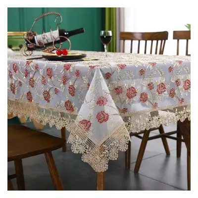 (burgundy, 150x250cm) Battilo Table Cover Tablecloth Rectangular Luxury Embroidered Lace Coffee 