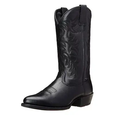 (black, 46) Men&apos;s Retro Distressed Western Boots Leather Cowboy Boots Embroidery Tall Boots