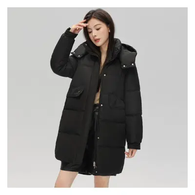 (black, XXXL) Autumn Winter Thicken Warm Parka Women Casual Solid Color Big Pocket Loose Hooded 