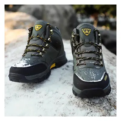 (army green, 46) Winter Men&apos;s Hiking Boots Warm Waterproof Snow Boots Leather Sneakers Male