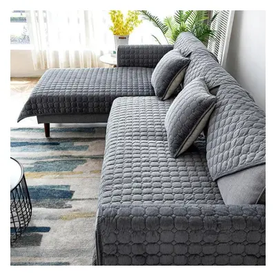 (dark grey, 90x240cm) Solid Color Edging Corduroy Sofa Cushion Modern Minimalist Living Room Uni