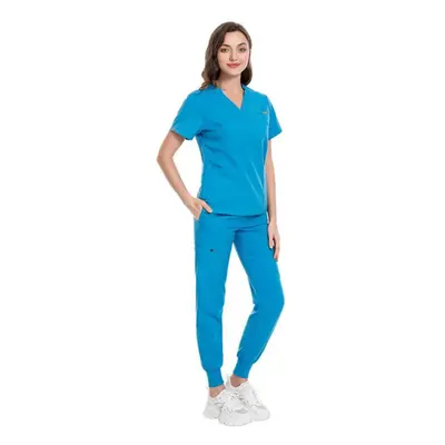 (blue, XS) Men&apos;s And Women&apos;s V-neck Short Sleeved Surgical Suit Hospital Nurse Suit Se