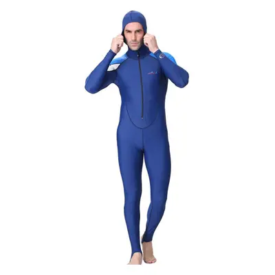 (blue, L) (su)men Hooded Diving Suit Long Full Body Wet Suit Surf Swimming Jumpsuit