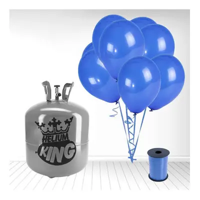 Disposable Helium Gas Canister with Navy Blue Balloons and Curling Ribbon