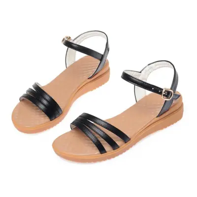 (black, 41) Women Summer Sandals Genuine Leather Women Shoes Sandals Plus Size Fashion Wedge Non