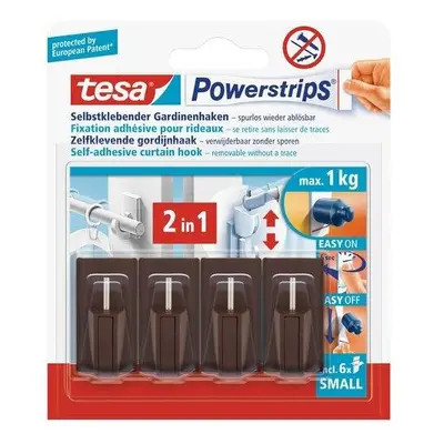 tesa UK Powerstrips Net Curtain Hooks with Removable Adhesive Strips - Brown, Hooks