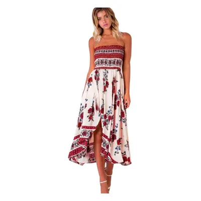 2017 Dress Women Off Shoulder Strapless Boho Long Maxi Evening Party Beach Dress Floral Sundress