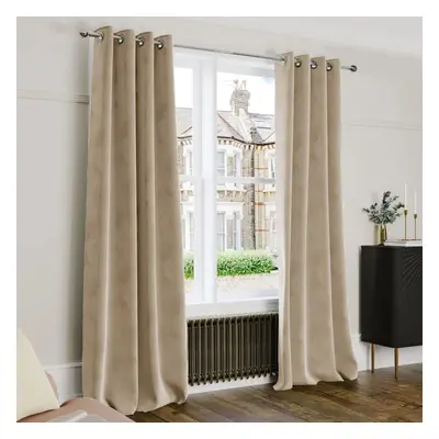 (Beige, 90" x 90" (228cm x 228cm)) Thick Heavy Velvet Curtain PAIR Eyelet Ring Top Fully Lined R