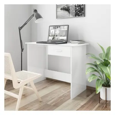 vidaXL Desk Engineered Wood High Gloss White Working Corner Drawer Table Stand