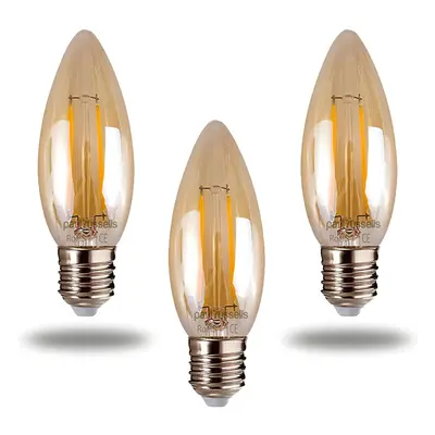 3 X Vintage Style Edison Screw LED Filament Amber Retro Bulbs 4W Antique Candle Light Home C35 C