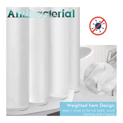 (W250 x L200) White Antibacterial Fabric Shower Curtain - All Sizes - Machine Washable