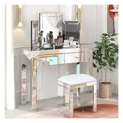 (Full Set) Mirrored Dressing Table Stool Mirror- Available Individually Or As Set