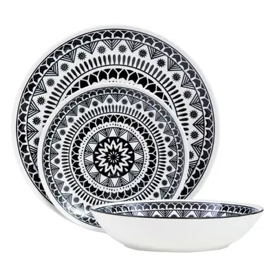 12 Piece Black and White Dinner Set, Bold Abstract Design White and Black Dinner Set, Pc Dinnerw