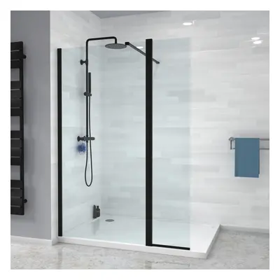 Nes Home Wet Room Shower Enclosure Screen and Flipper Return Panel 8mm Black