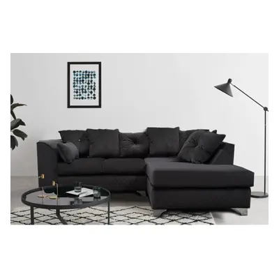 (Black, Right Hand Facing) Victoria Plush Velvet Seater Corner Sofa