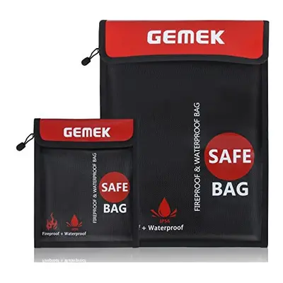 GEMEK Fireproof Document Bag x 28cm & x 18cm Set, Silicone Coated Fiberglass Money Bag Pouch Doc