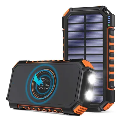 Solar Charger 26800mAh, Hiluckey Wireless Portable Charger Power Bank with Outputs & LED Flashli