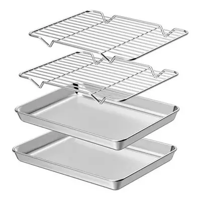 AIKKIL Baking Sheet with Rack Set [2 Sheets + Racks], Stainless Steel Cookie Pan Baking Tray wit