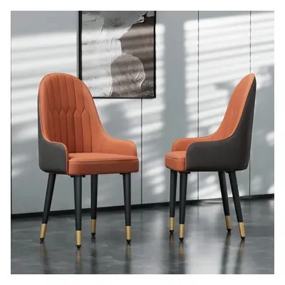 (Orange+Grey) Pcs Leather Dining Chairs Metal Legs Dining Room