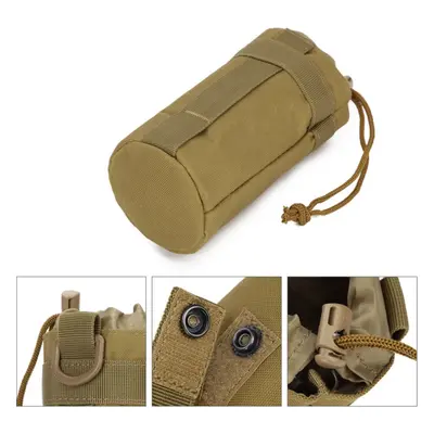 (Khaki) Water Bottle Carrier 500ml Outdoor Molle Pouch Bag for Camping Hiking Traveling with Sho