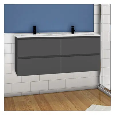 (High gloss grey) 1200mm Wall Hung Bathroom Vanity Units with Ceramic Sink High Gloss White/Grey