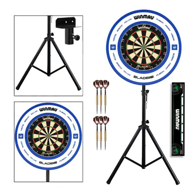 Darts Set with Stand + Winmau Blade Dartboard + Blue Surround +Darts