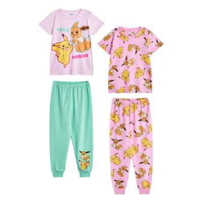 (13-14 Years, Pink/Blue) Pokemon Girls Pikachu & Eevee Long Pyjama Set (Pack of 2)