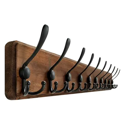 (10 Hooks, Brown) Coat Rack Wall Mounted,98cm Long,10 Hooks,Wood Coat Hooks Wall Mounted,Coat Ha