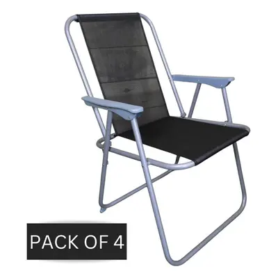 4 x Foldable Garden Chairs Fixed position garden chairs with grey frame and black fabric