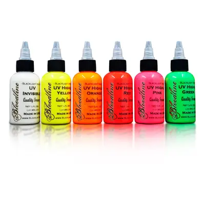 Bloodline Ink Professional Blacklight UV Color Set - 1/2 oz (15 ml) - Highlight Series. Made in 