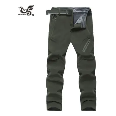 (as the picture, XXXXL) Winter Warm Soft Shell Fleece Zipper Pants Casual Pants Windproof Waterp