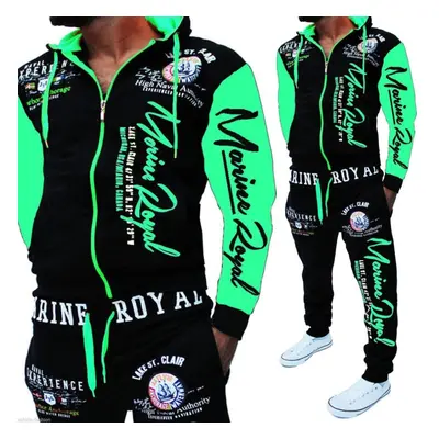 (green, S) Fashion Man Clothing Man Hooded Tracksuit Printing Fashion Sets Athletic Suit