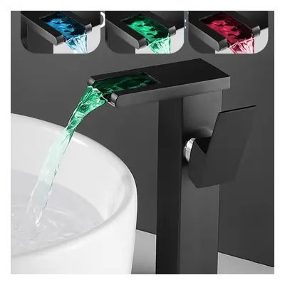 (black, high) Led Luminous Faucet Waterfall Water Hot&cold Temperature Control Discoloration Thr