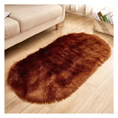 (dark brown, 60*120cm) Oval Plush Rug Carpet Plush Rug Kids Bed Soft Solid Color Thick Floor Mat