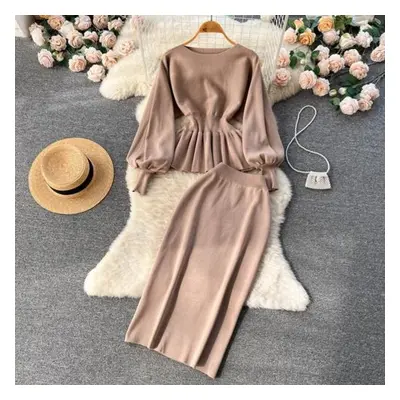 (khaki, One Size) Sets Two Pieces High Waist Women Casual Fashion Autumn Winter Khaki Ins Clothe