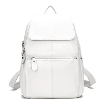 (white) Zency Fashion Soft Genuine Leather Large Women Backpack Quality A+ Ladies Travel Knapsac