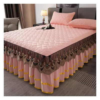 (pink, 180*220cm) Cotton Thickened Princess Style Lace Bed Skirt Three Pieces Set 1.8m/1.5m/2.0m