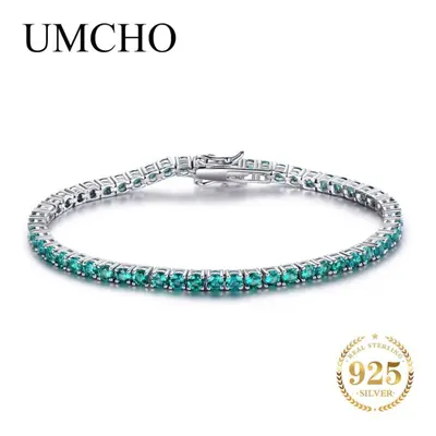 (emerald) Umcho Real Sterling Silver Created Natural Gemstone Bracelet For Women