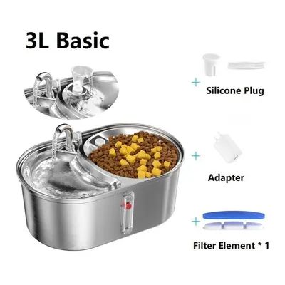 (3L Basic) 3l Large Capacity Cat Water Feeder Double Bowl Stainless Steel Smart Feeding Drinking